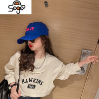 女童秋季套装2022新款中大童网红长袖假两件卫衣洋气牛仔裤两件套 七色王国