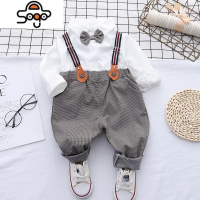 婴幼儿套装2022英伦风生日领结衬衫裤子两件套男宝宝周岁绅士礼服 七色王国