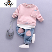 男童长袖秋款套装女宝宝韩版洋气两件套中小童时尚运动衣服潮 七色王国
