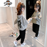 女童春秋季连帽套装2022新款韩版中大童秋休闲裤宽松运动裤两件套 七色王国
