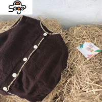 女童套装针织马甲开衫森系复古棉麻碎花娃娃衫日系短裤宽松三件套 七色王国