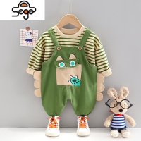 男童秋装新款洋气背带裤套装宝宝春秋帅气可爱两件套婴儿童衣服潮 七色王国