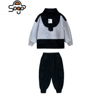 okai童装2022春秋男童撞色时髦卫衣运动套装儿童洋气韩版两件套 七色王国