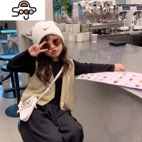 韩国童装2022春秋新款女童韩版洋气马甲+打底衫+灯笼裤宝宝三件套 七色王国套装