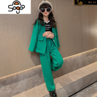 女童西装套装2022春秋季新款网红中大儿童洋气时髦女孩西服两件套 七色王国