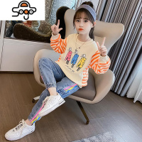 女童套装春秋2022新款秋季网红童装女孩时髦洋气儿童牛仔裤两件套 七色王国