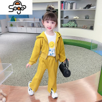 女童网红运动套装秋装0新款儿童女孩开叉喇叭裤连帽外套两件套 七色王国