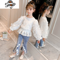 女童套装秋装2022新款儿童时髦衬衫炸街网红牛仔裤两件套春秋洋气 七色王国