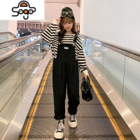 女童秋冬装套装2022新款儿童网红大童春秋季卫衣背带裤两件套洋气 七色王国