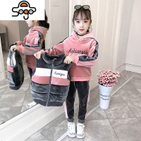 4儿童6女童秋冬7加绒加厚金丝绒时髦卫衣三件套9网红女孩套装洋气 七色王国