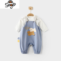 男童背带裤套装儿童长袖衣服宝宝休闲分体童装秋季女童吊带两件套 七色王国