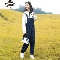 女童牛仔背带裤套装春秋2022新款韩版洋气网红韩范大童秋装两件套 七色王国