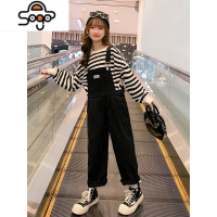 女童秋装套装2022新款中大童时髦洋气儿童装网红卫衣背带裤春秋季 七色王国