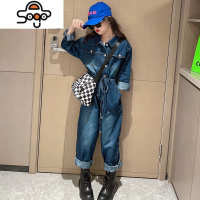 女童连体裤2022新款秋装大童洋气时髦工装裤小女孩春秋牛仔裤套装 七色王国