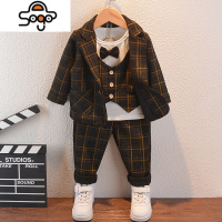 小童帅气礼服英伦西服男童宝宝小西装小孩三件套春秋男孩宝宝套装 七色王国