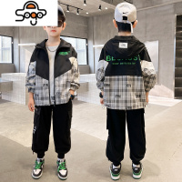 男童秋装拼接两件套2022中大童宝宝洋气套装休闲宽松帅气运动装潮 七色王国