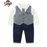 next秋季新款男宝宝衣服套装婴儿百天一周岁生日礼服英伦风三件套 七色王国