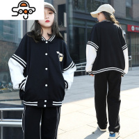 女童运动装春秋装2022新款休闲12岁初中生秋装15中大童棒球服套装 七色王国