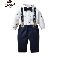 next秋季新款男宝宝背带绅士礼服套装满月周岁生日宴会领结两件套 七色王国