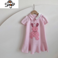 女童时尚不规则polo连衣裙儿童夏季设计感小众卡通兔子粉色卫衣裙 七色王国