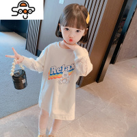 宝宝中长款卫衣女童长袖上衣儿童洋气连衣裙子小童装2022秋装新款 七色王国