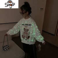 女大童春装夜光小熊卫衣2022新款韩版儿童洋气时尚宽松春秋上衣潮 七色王国