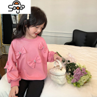 女童圆领卫衣2022秋装新款时尚洋气蝴蝶结儿童长袖宽松上衣 七色王国