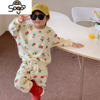 儿童套装春秋男女童韩国花朵卫衣卫裤运动装宝宝连衣裙兄妹装 七色王国