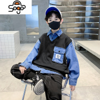 男童假两件卫衣春秋款2022秋季新款中大儿童男孩秋装炸街上衣潮牌 七色王国