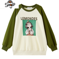 女童插肩袖卡通卫衣2022秋装新款中大童洋气休闲潮衫儿童圆领上衣 七色王国