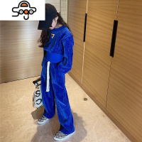 女童春秋洋气金丝绒卫衣套装2022新款网红时髦春装儿童运动两件套 七色王国