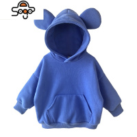 儿童秋冬加绒保暖中小童动物耳朵连帽卫衣大口袋克莱因蓝可爱上衣 七色王国
