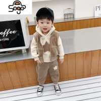 男童金丝绒套装加绒秋装宝宝秋冬装时髦儿童卫衣三件套洋气潮韩版 七色王国
