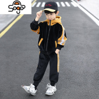 儿童秋款双面绒套装男童金丝绒秋冬加绒两件套宝宝运动休闲卫衣潮 七色王国