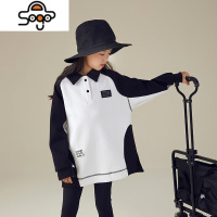 秋季设计感撞色拼接女童卫衣空气层廓形中大童polo衫儿童上衣 七色王国