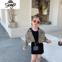 童装女童2022新款春秋装豹纹牛仔外套针织连衣裙宝宝洋气两件套潮 七色王国