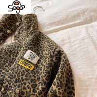 2022新款童装男童外套豹纹立领帅气春秋款中小童拉链衫女宝宝上衣 七色王国