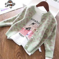 亲子~韩版女童时尚豹纹洋气开衫外套 儿童宝宝毛衣针织衫19春新款 七色王国