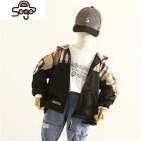 男童格子外套韩国童装2022秋款中小儿童迷彩拼接连帽风衣冲锋衣潮 七色王国