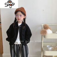 韩国儿童外套2022秋季新品女童休闲工装棒球服宝宝单排扣运动衫 七色王国