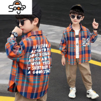 男童衬衫春秋款2022中大童格子翻领长袖上衣印花儿童打底衫潮 七色王国