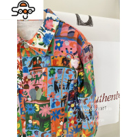 momobobi秋季新款童装儿童韩版帅气涂鸦外套男童街头感翻领夹克潮 七色王国