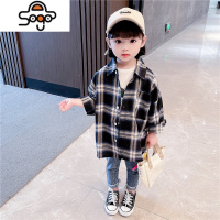 女童长袖衬衫2022春秋新款女宝宝洋气格子衬衣中长款开衫外套 七色王国