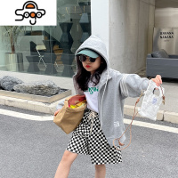 聪家童装儿童韩版连帽外套2022秋装新款女童中大童拉链上衣春秋潮 七色王国