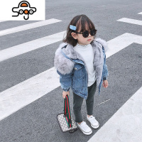 女童牛仔外套2022新款儿童洋气宝宝秋冬季加绒小童夹棉派克服冬装 七色王国