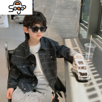 男童装秋季儿童亲子满印牛仔外套小童翻领时髦上衣母子装潮 七色王国