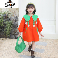 咪多咪彩女童秋装橘色风衣外套可爱风兔耳朵单排扣上衣 七色王国