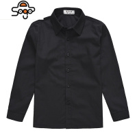 男童长袖黑衬衫儿童装钢琴节目表演出校服园服班服男孩纯黑色衬衣 七色王国