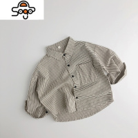 吼好看bi入款~莫兰迪儿童韩版条纹衬衫开上衣棉麻外套森系洋气潮 七色王国