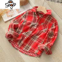 儿童格子衬衣 男童女童双层纱布衬衫上衣 中大童外套 春夏款 七色王国